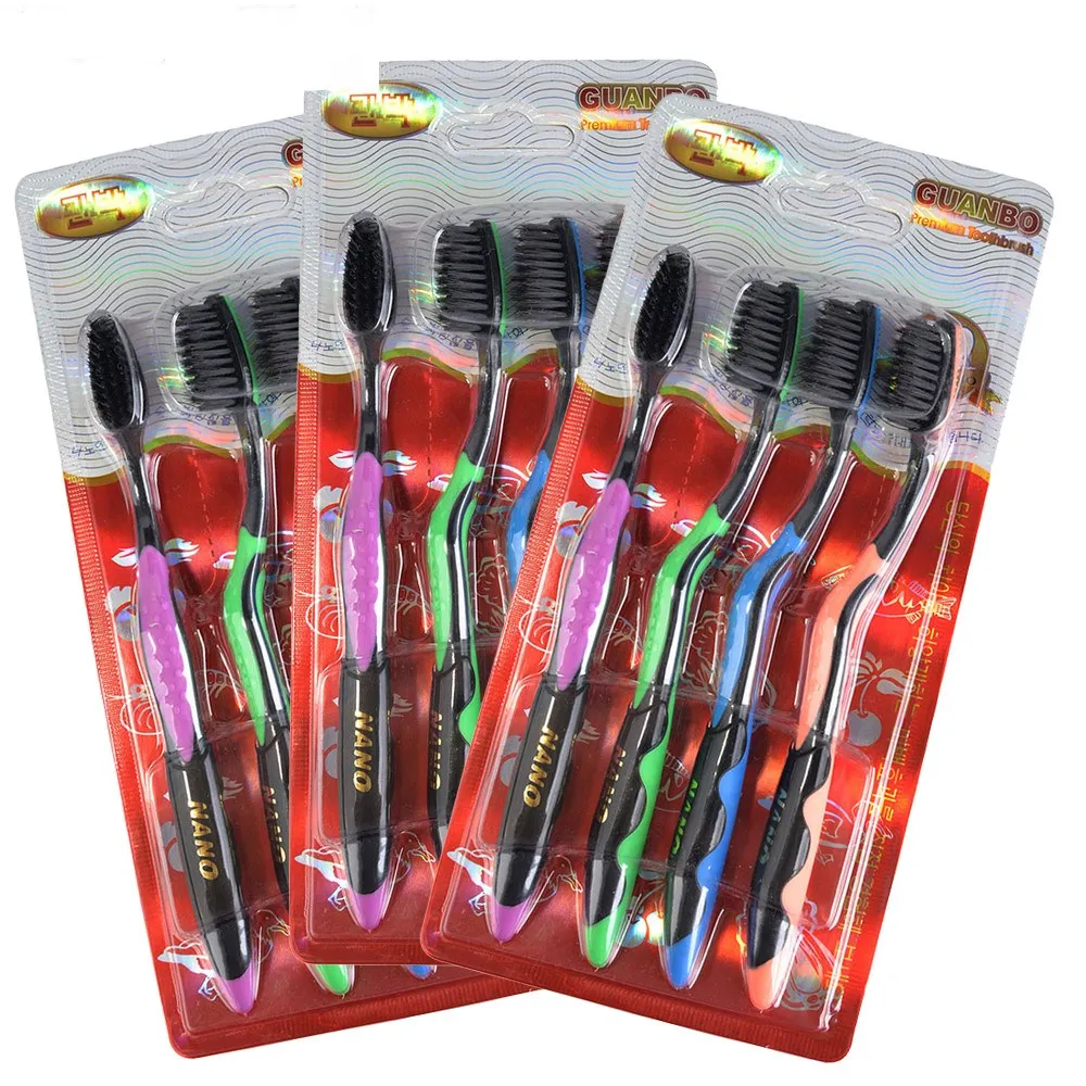 

12pc Soft Black Tooth Brush Bamboo Charcoal Nano Toothbrush Dental Oral Care Teeth Brush for Adults