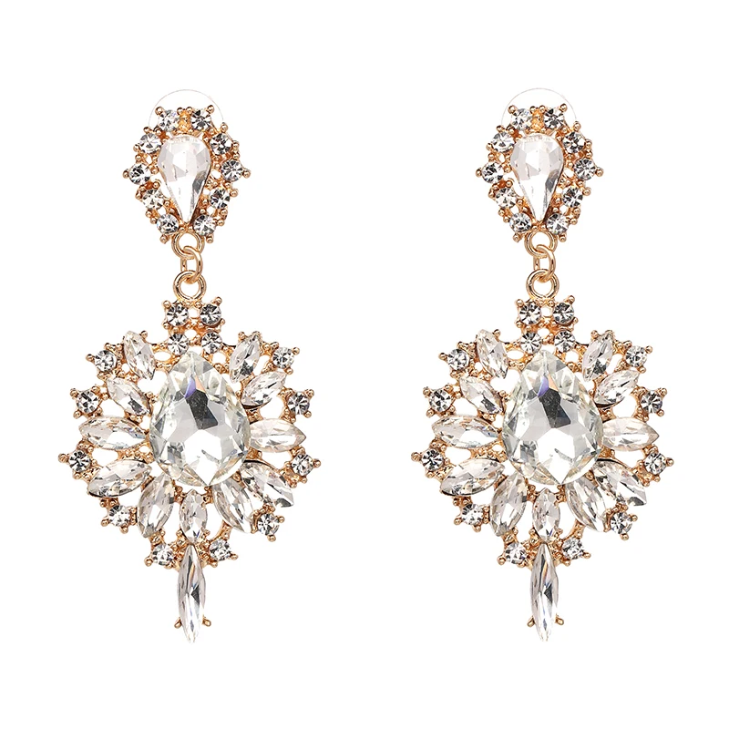 

2017 Female New Arrival 3 Colors Cute Sweety Statement Jewelry Big Crystal Dangle Earring Hot Sale Design Long Drop Brinco