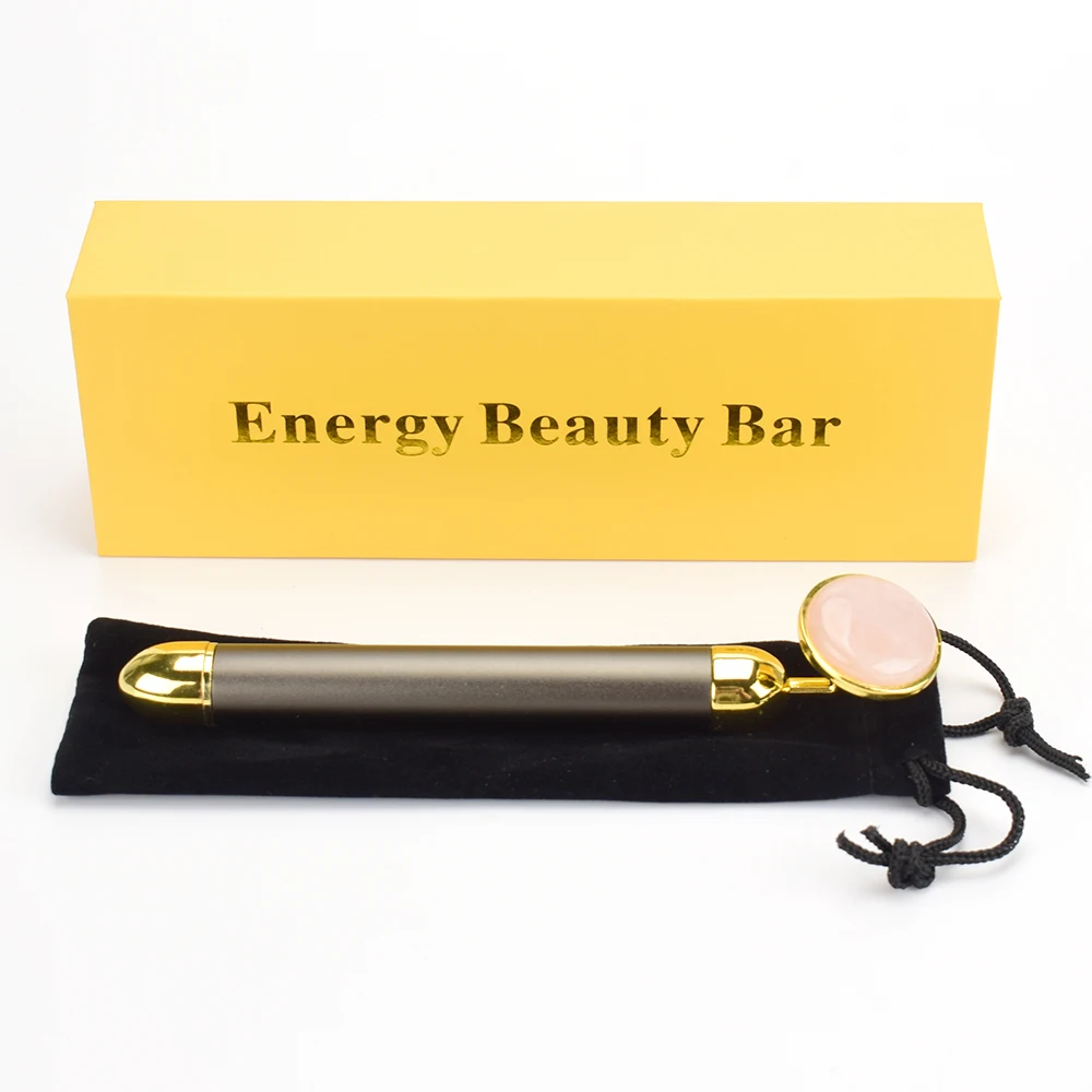 

Electric Massager Energy Beauty Bar Vibration Jade Roller with Natual Rose Quartz Head for Face Anti Cellulite Wrinkle Massage