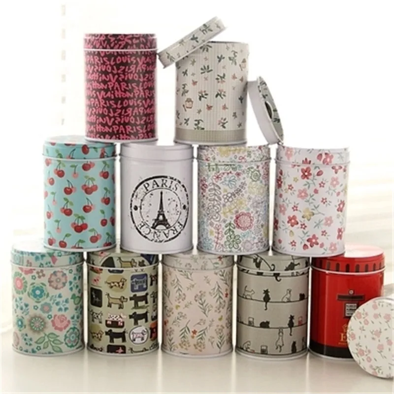 5Pc Double Cover Vintage Metal Tea Box/Tins,Metal Round Vintage Storage