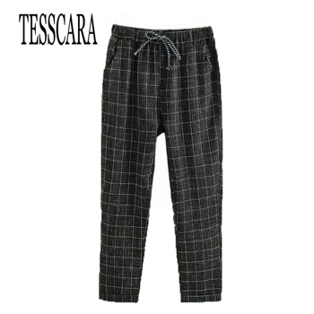 

TESSCARA Women Plaid Casual Pants & Capris Good Quality Female Fashion Bottoms Trousers Spring Summer Harem Pant Plus Size S-3XL