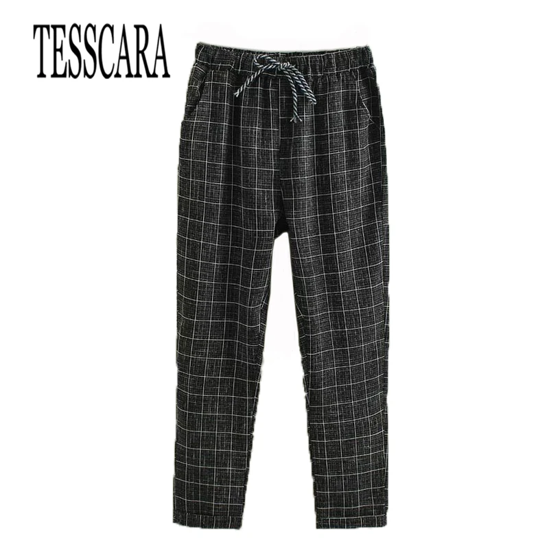 TESSCARA Women Plaid Casual Pants & Capris Good Quality Female Fashion Bottoms Trousers Spring Summer Harem Pant Plus Size S-3XL TESSCARA Women Plaid Casual Pants & Capris Good Quality Female Fashion Bottoms Trousers Spring Summer Harem Pant Plus Size S-3XL