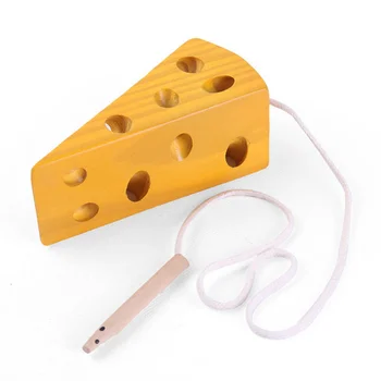

1 Pcs Cute The Wooden Baby Education Kindergarten Mouse Thread Cheese Toy Teaching Montessori Mathematics Learning Toy