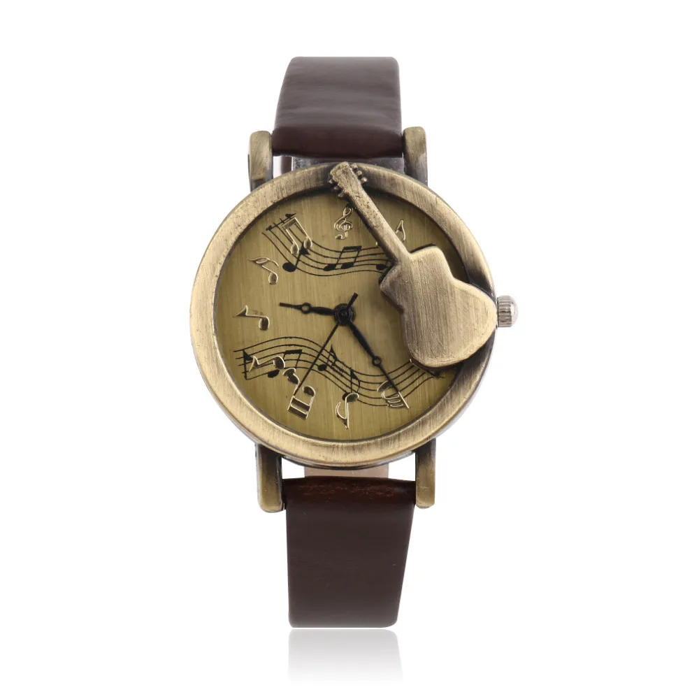 Vintage Unique Design Guitar Pattern Stave Dial Music Notation Analog Quartz Wrist Watch PU Leather Watchs Retro Gift | Наручные часы
