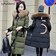 S-6XL размера плюс, женская зимняя белая пуховая куртка с натуральным мехом енота, пальто с капюшоном, длинная верхняя одежда, свободная одежда 54 56 58