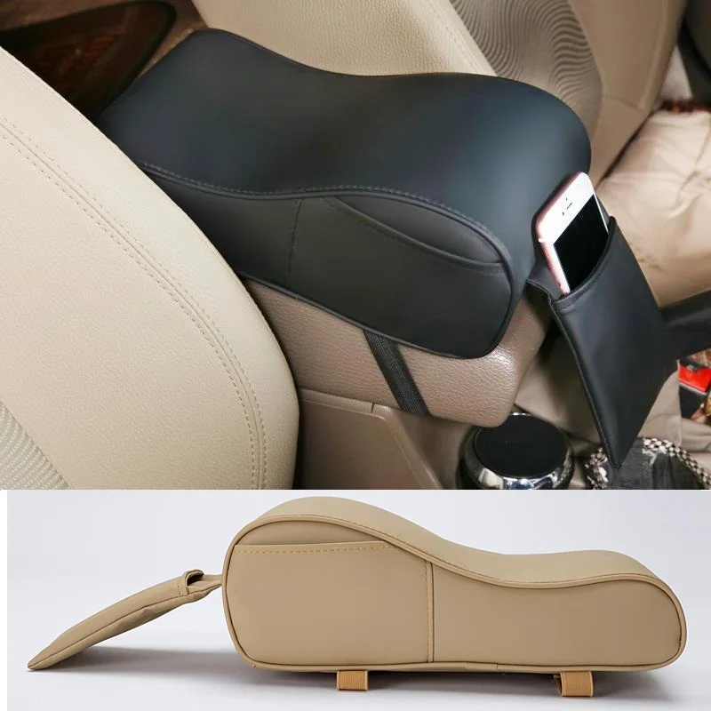 

Armrest Pad Cover Center Console Memory Foam Car Seat Armrest Cushion Pad PU Leather With Smart Phone Holder Bag for peugeot