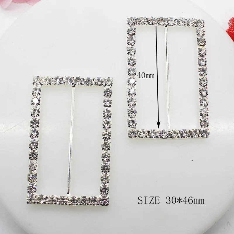 

ZMASEY 10Pcs 46*30mm Rectangle Rhinestone Buckle Sliders For Bags Clear Crystal Ribbon Buckles Chair Cover Wedding Decoration
