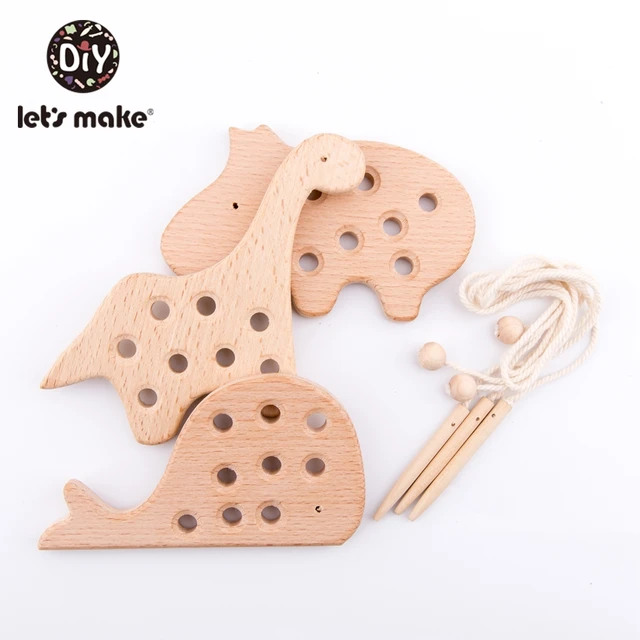 Let's Make Wooden Teether Lacing Animal Toys Educational Monterssori Toys Toddler Acticity Natural Eco Friendly Baby Teether 4