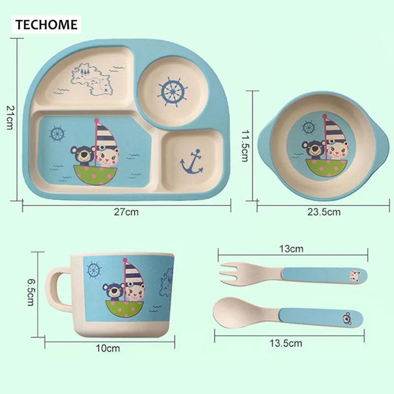 5 шт./компл. детская посуда миска из бамбукового волокна тарелка чашка Ложка Вилка Набор посуды для детей креативный подарок для девочек мальчиков детская посуда