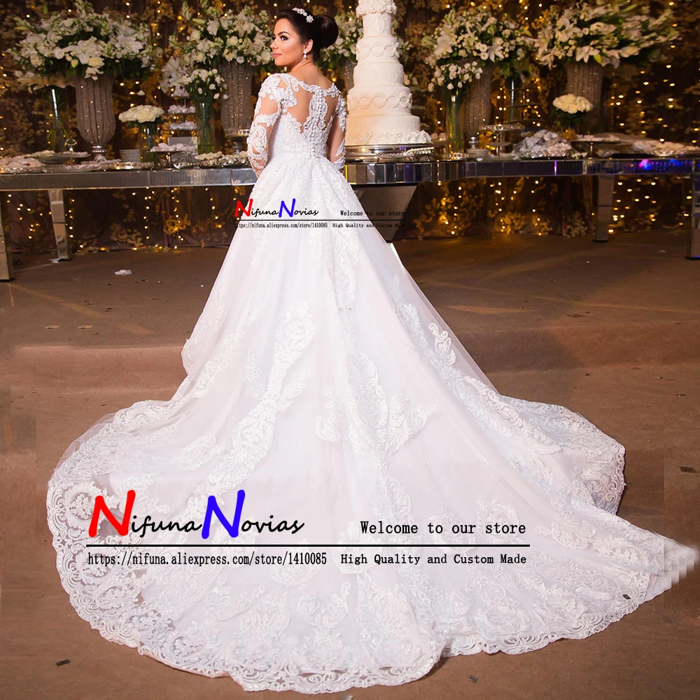 Vestidos de noiva Великолепное Кружевное Свадебное платье с длинными рукавами и