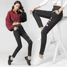 Вельветовые плотные зимние джинсы для женщин, эластичная талия, флок, пэтчворк, джинсовые узкие брюки, полная длина, Женские Брюки, Джинсы бойфренда