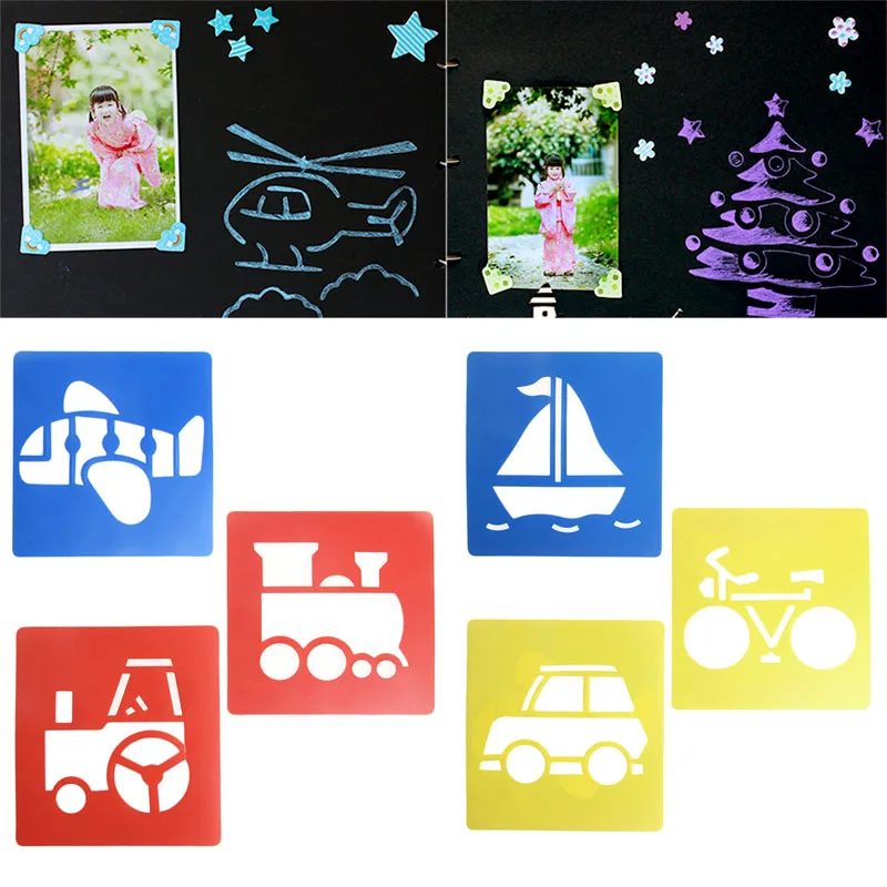 

6x Children Transport Shaped Plastic Painting Drawing Template Stencil Kids Toy