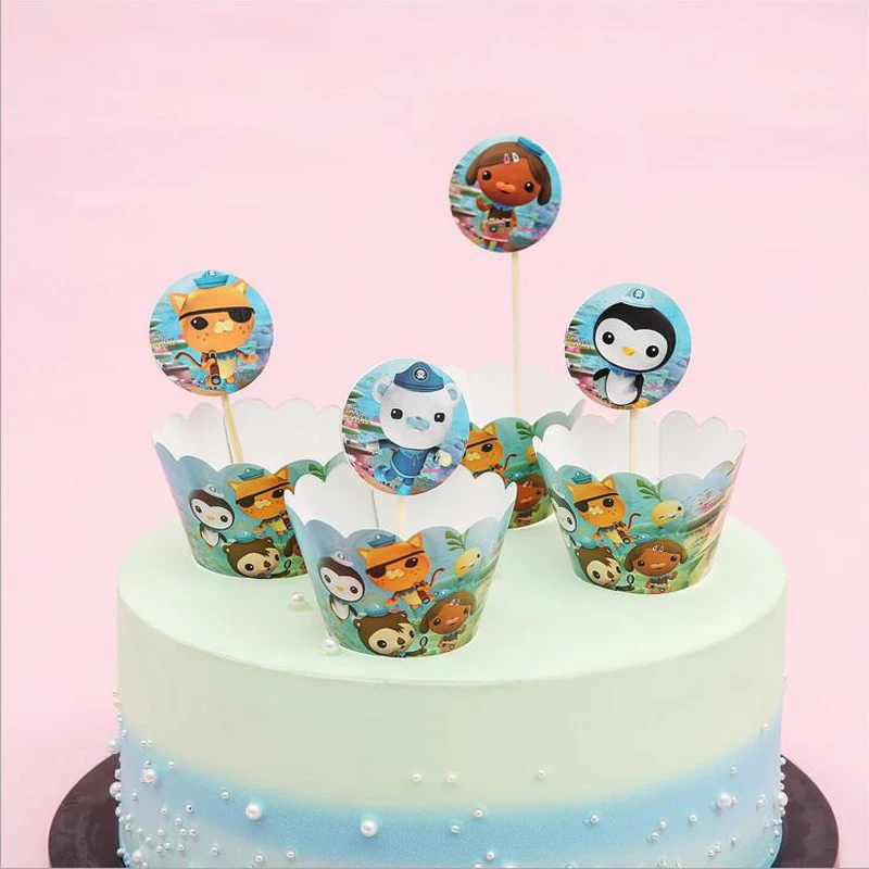 

24pcs/pack Octonauts Theme Decoration Cupcake Wrappers Kids Favors Birthday Party Baby Shower Wedding Paperboard Cake Toppers