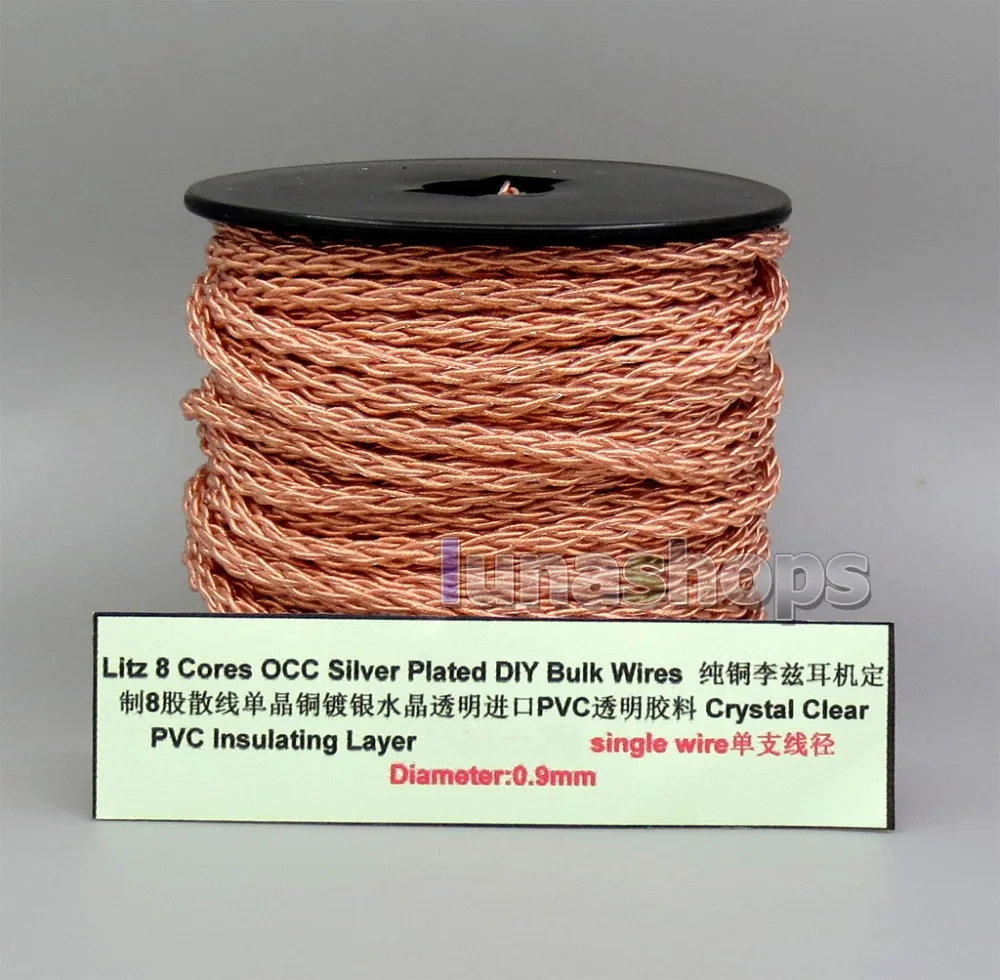 LN006144 Copper Litz 8 Core Pure OCC Silver Plated Bulk Wire For Custom