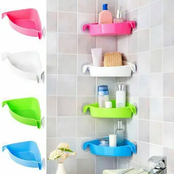 

Wall Stick Triangle Hole-free Bath corner suction shower caddy rack basket plastic Shelf Bathroom Storage Basket