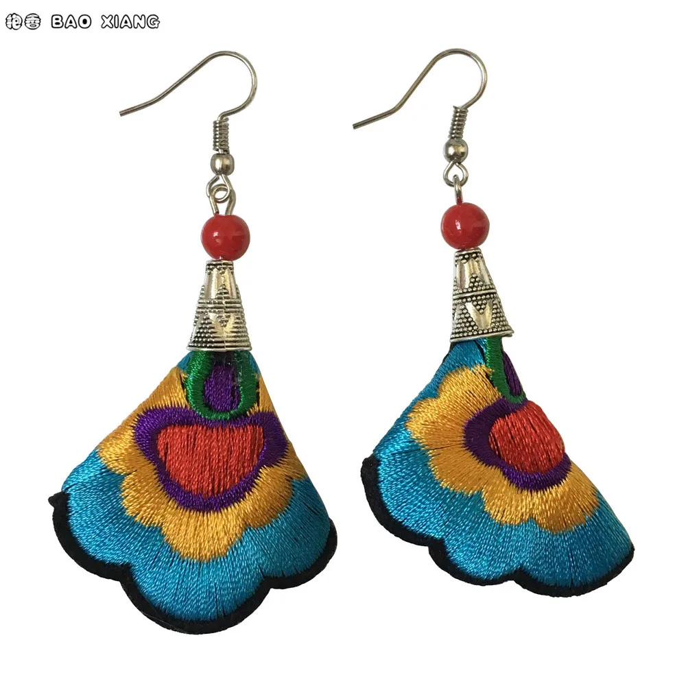 Chinese Ethnic Jewelry Cotton Fabric Art Earrings handmade Restore