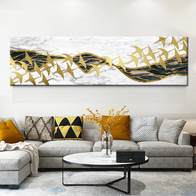 

Large Posters HD Prints Golden Mountain White Wild-goose On Canvas Modern Abstract Home Wall Art Pictures Set Home Decoration