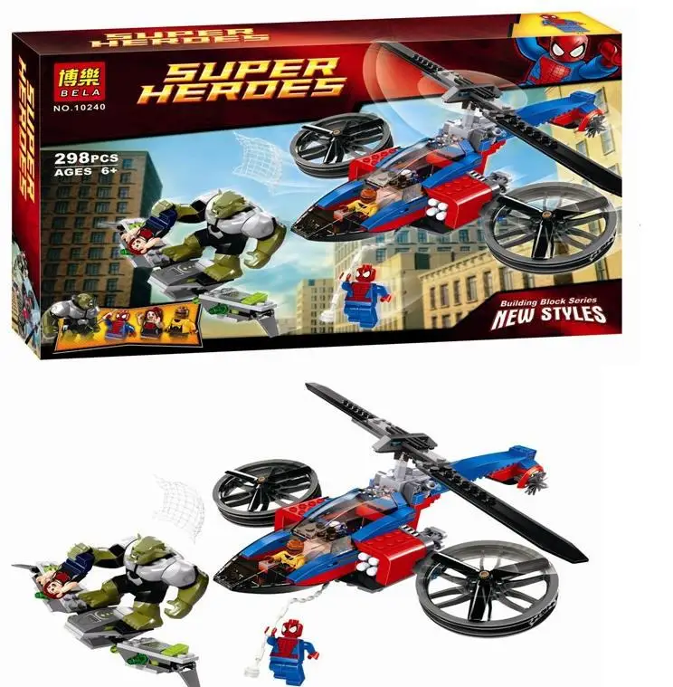 

bloques de construccion super heroes grandes Green Goblin Spiderman con helicoptero de rescate Compatible con