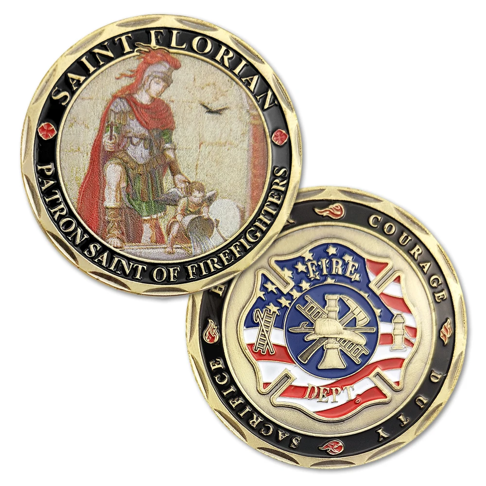 1pcs/lot Saint Florian Firefighter Souvenir Coins Antique Bronzed