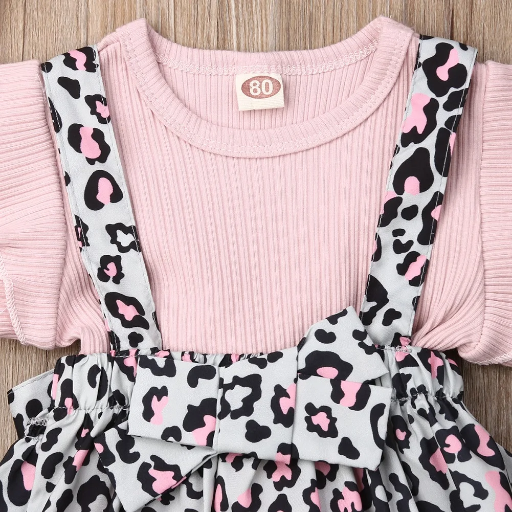 Комплекты одежды для новорожденных девочек розовые шорты с оборками и рукавами футболки Топ+ Леопардовый комбинезон с принтом летняя одежда