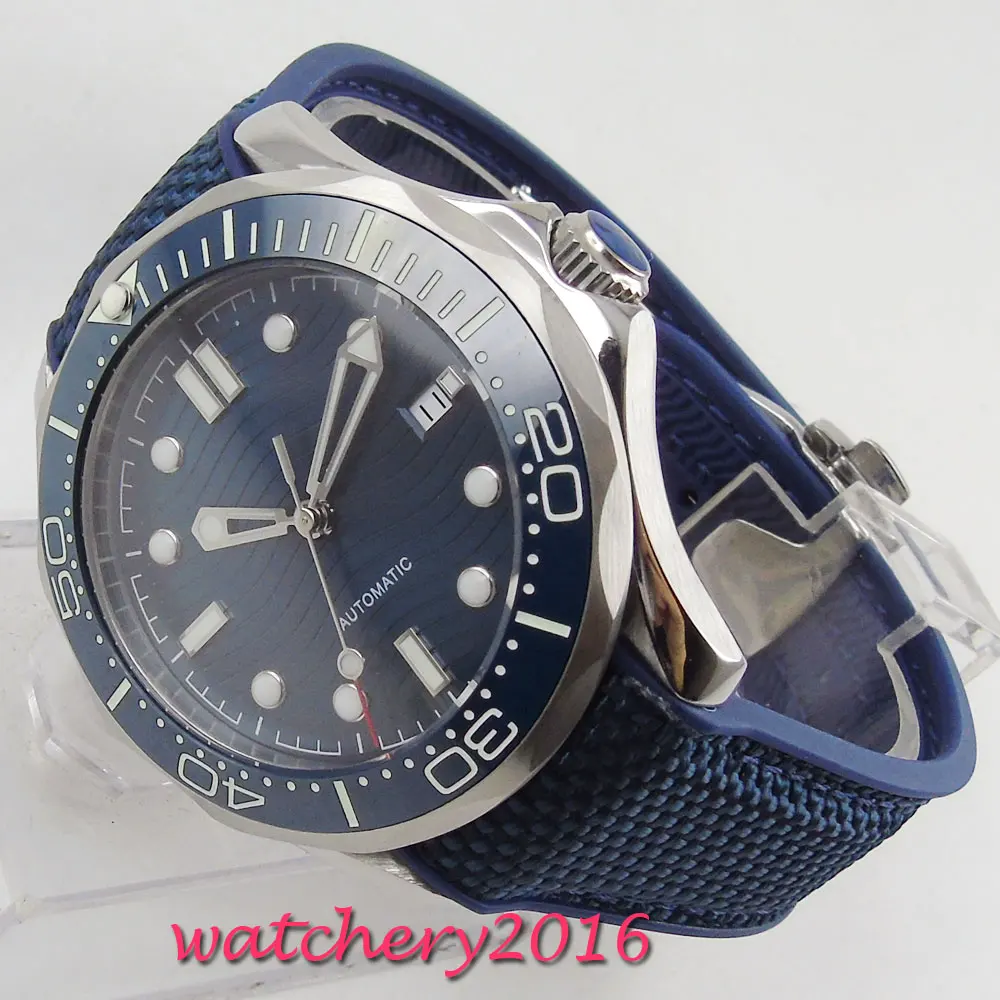 

41mm Blue Sterile Dial Luminous Hands Ceramic Bezel Automatic Movement men's Watch