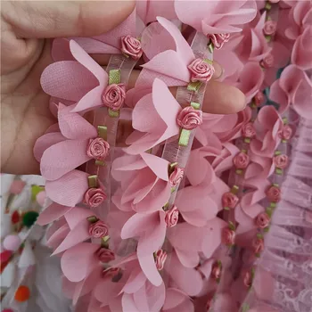 

5yards/lot good quality handmade diy 3D chiffon flower flower wedding dress lace accessories lace ribbon