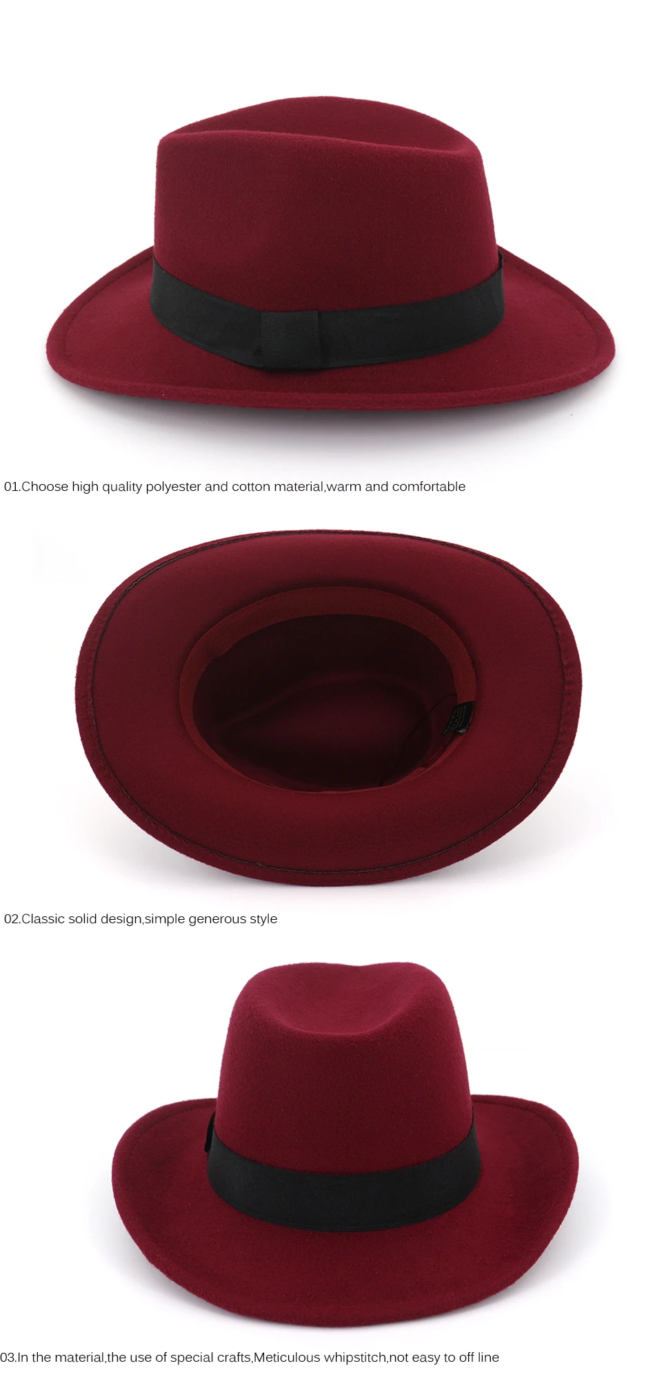 FS Unisexs ковбойские шляпы винно-красные черные винтажные фетровые шляпы из Трилби с закручивающимися полями женские зимние шерстяные фетровые шляпы с лентой