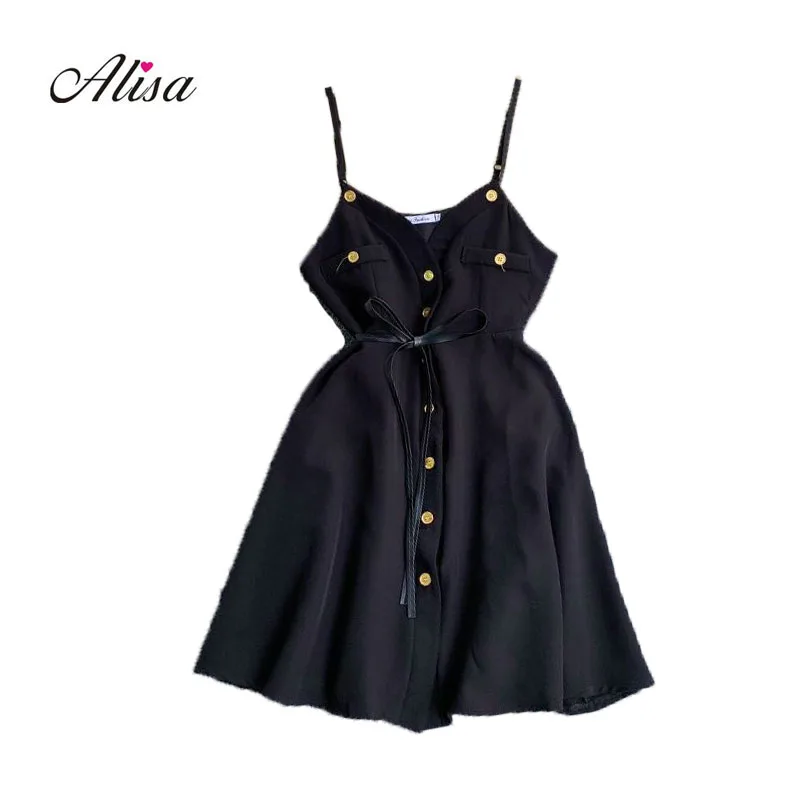 

Womens Temperament Sexy V-Neck Dresses 2019 New Females Fashion Single-Row Buckle Waistband Dresses Ladies Sling Dresses