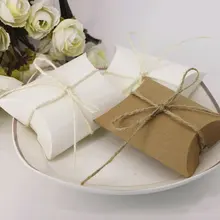 50pcs Kraft Paper Box Pillow Gift Bag with Rope Gift Box Packaging Wedding Favors Candy Box Present Embalagem Party Supplies