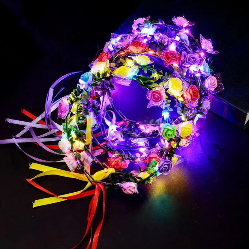 

Kids Adults LED Light Up Glowing Flower Headband Garland Flashing Floral Headwear Wreath Glow Party Wedding Decoration
