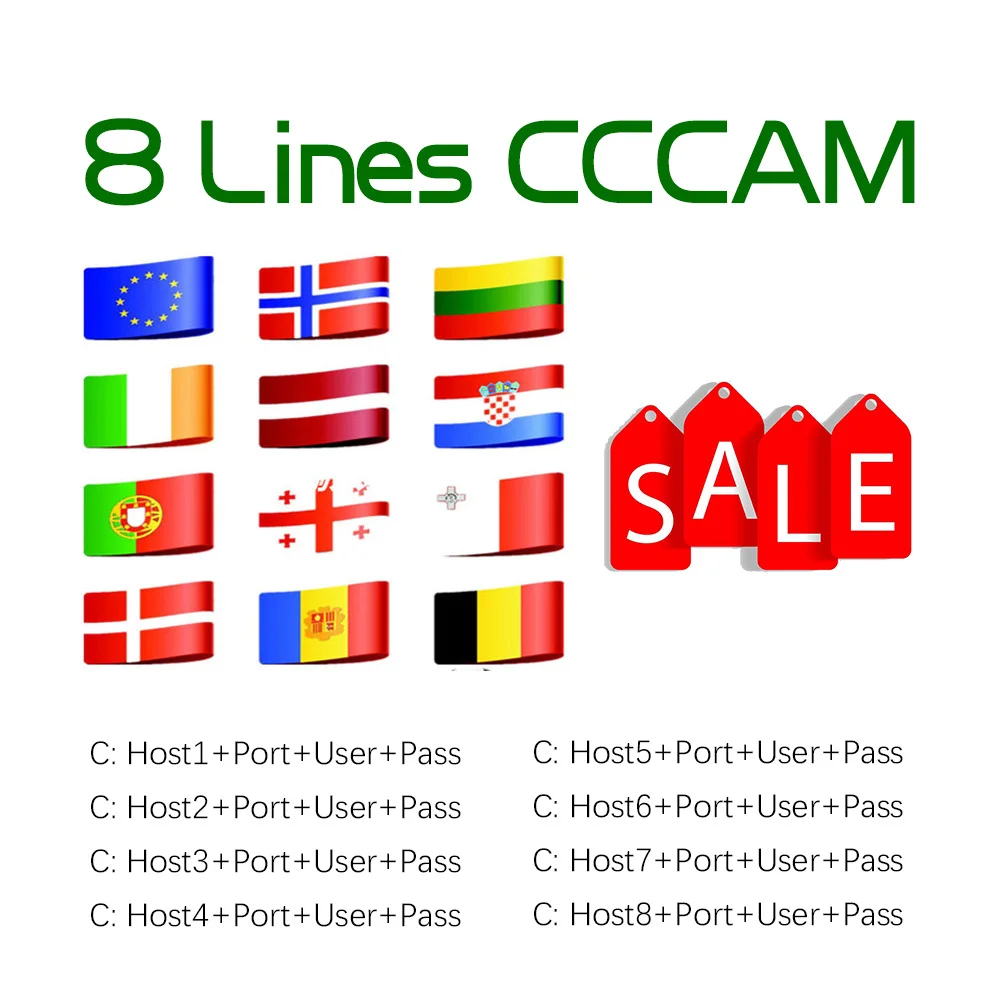 

Cccam Account 8 lines Full HD 1 Year Cccam lines for Spain Use for Satellite TV Receiver DVB-S2 Server Freesat V7S HD V8 NOVA