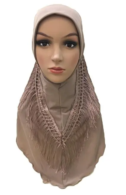 Хиджаб с бахромой мусульманский женский шарф "Амира" Исламский головной убор с бахромой шаль обертки арабский полное покрытие головной