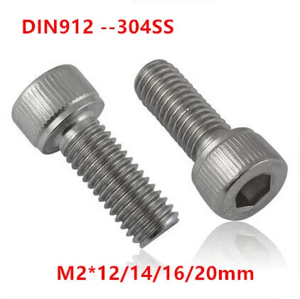 

500pcs DIN912 M2*12/14/16/20mm Stainless steel 304 A2-70 Hexagon Socket Head Cap Screws Hex Allen Cylinder Machine Screws Bolt