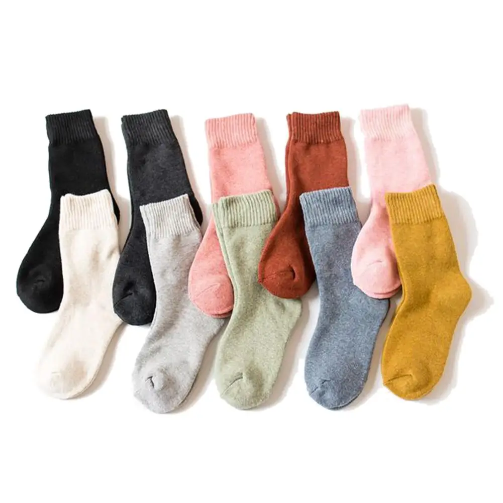 

Women's Solid Color Towel Socks Full Cotton Socks Thickened Mid-Calf Length Terry Warm SockIndoor Floor Girls Terry Towel Socks