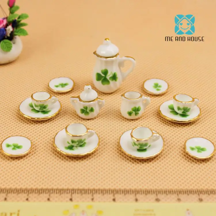 

Me and House1:12 Scale DollHouse kitchen Miniature Clover porcelain mini tea china set