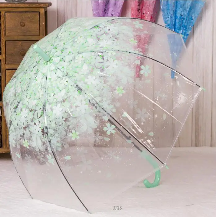 LIBERAINY прозрачный купол зонтик Сакура цветок дождливый ветрозащитный ребенок девочка прозрачный милый мода женщина свадебное украшение - Цвет: green