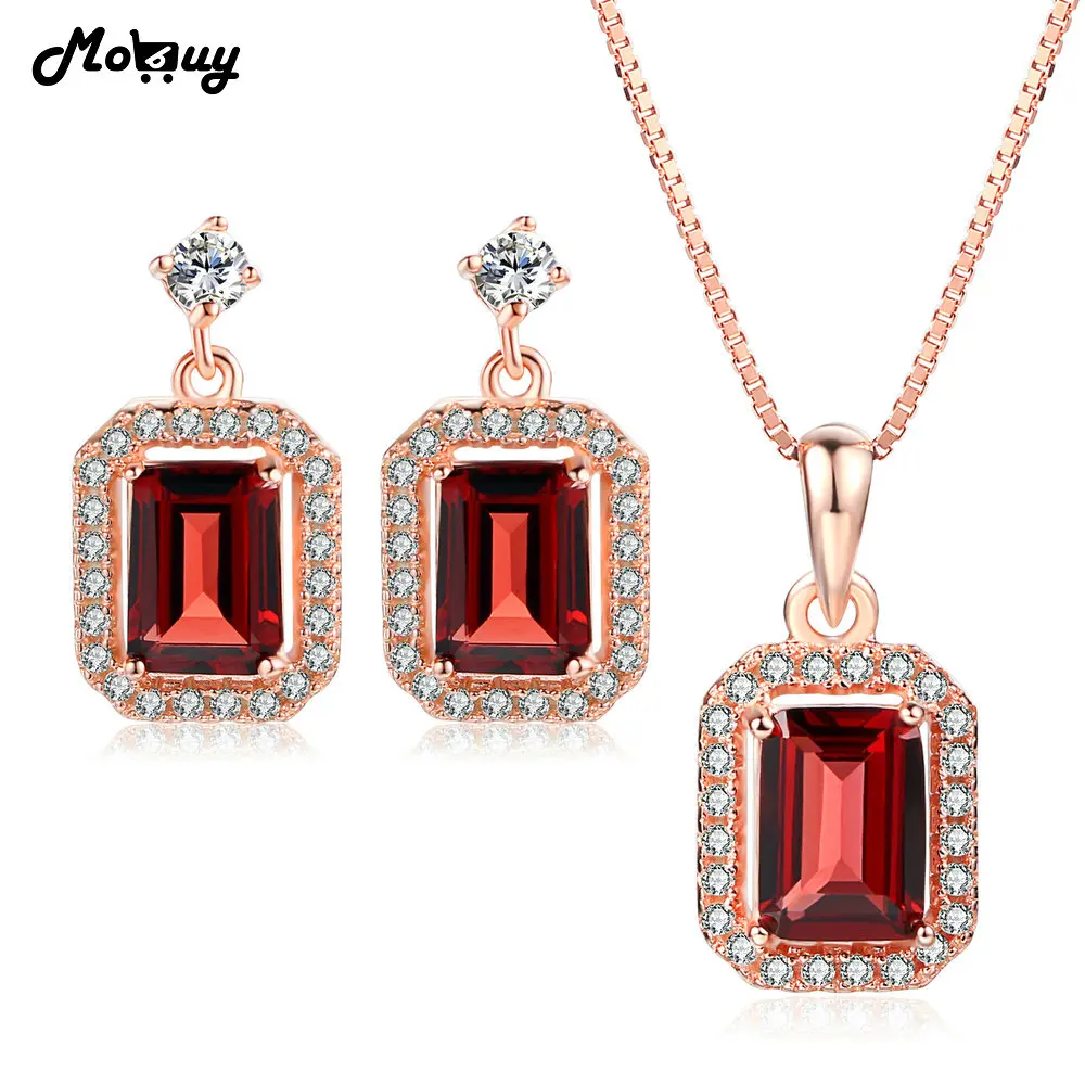

MoBuy Garnet Gemstone 2pcs Jewelry Sets 100% 925 Sterling Silver For Women Wedding Gift Fine Jewelry V011EN