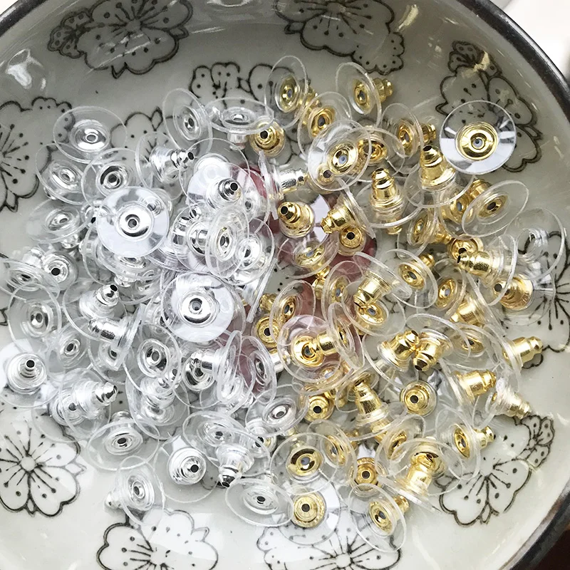 

GB 50pcs DIY Craft Accessories Silicon Stud Earring Back Stoppers Ear Post Nuts Jewelry Findings Components Gold and Silver