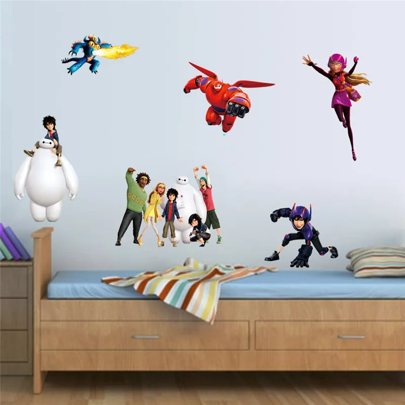 Big Hero Baymax Wall Stickers For Nursery Kids Room Pattern Home Decorations PVC Walls Decals Cartoon Movie Mural Art DIY Poster