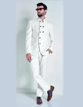 

2017 New Special Design Stand Collar White Men Suits Men's Formal Party Prom Wear Cool Men Tuxedos Slim (Jacket+Pants+Tie)