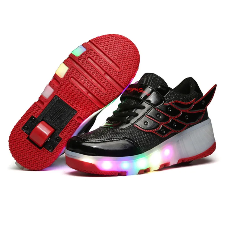 

New Hot WHEELYS Boys Girls Child LED Light Up Roller Skate Shoes Kids Angel Wings Glowing Sneakers With Wheels tenis de rodinha