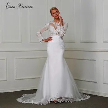 

Sheer Boat Neck Hollow Back Elegant Mermaid Wedding Dress With Lace Embroidery Appliques Beading Sashes Bridal Dresses W0205
