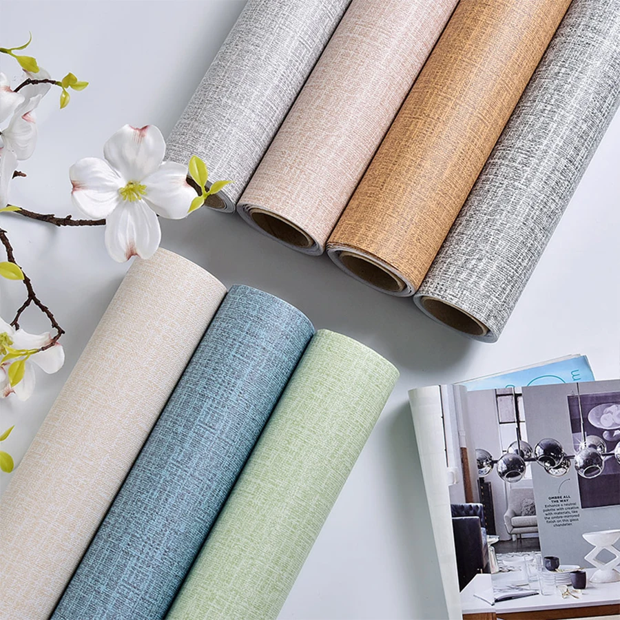 

3M/5M/10M Vinyl PVC Waterproof Linen Solid Color Wallpaper Roll Removable Self Adhesive Wall Decals Bedroom Kids Room Home Decor