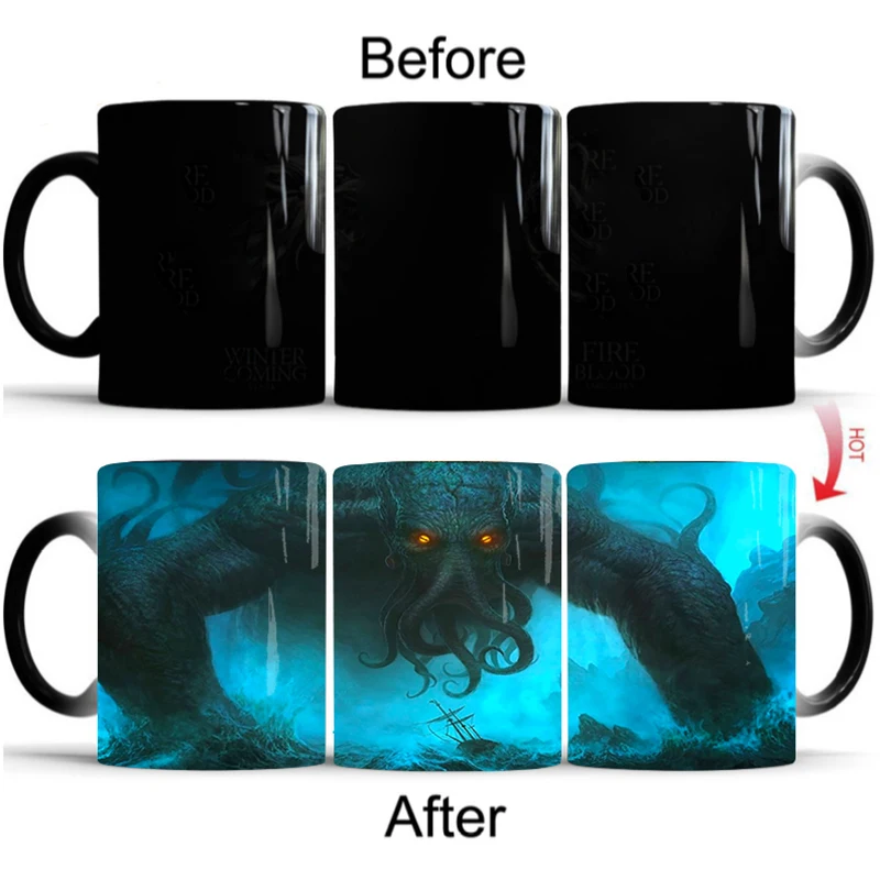 

Whitelf Sea Monster Cthulhu Coffee Mug Coffee Cup Heat Sensitive Color Changing Ceramic Magic Mug
