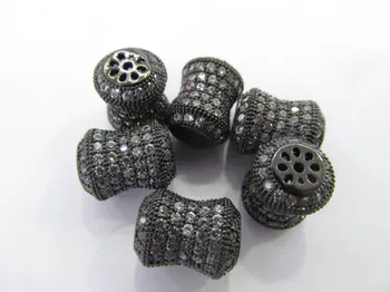 

6pcs 10-16mm Top Quality Micro Pave Diamond Connector, Pave Diamond CZ Spacer Jewelry Rice Drum Carved Bead