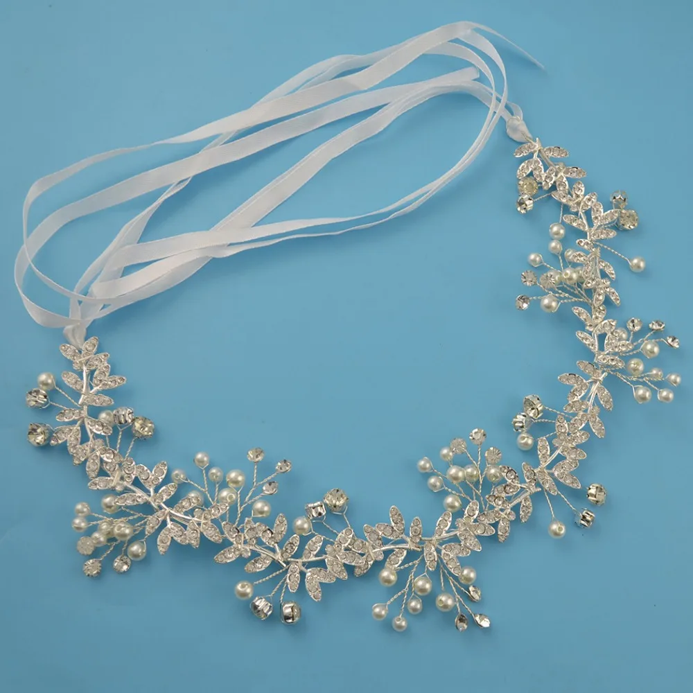Серебряный жемчуг цветочный свадебный ободок Тиара Свадебные аксессуары для волос ручной работы лоза Кристалл повязки на голову ювелирные украшения для невесты