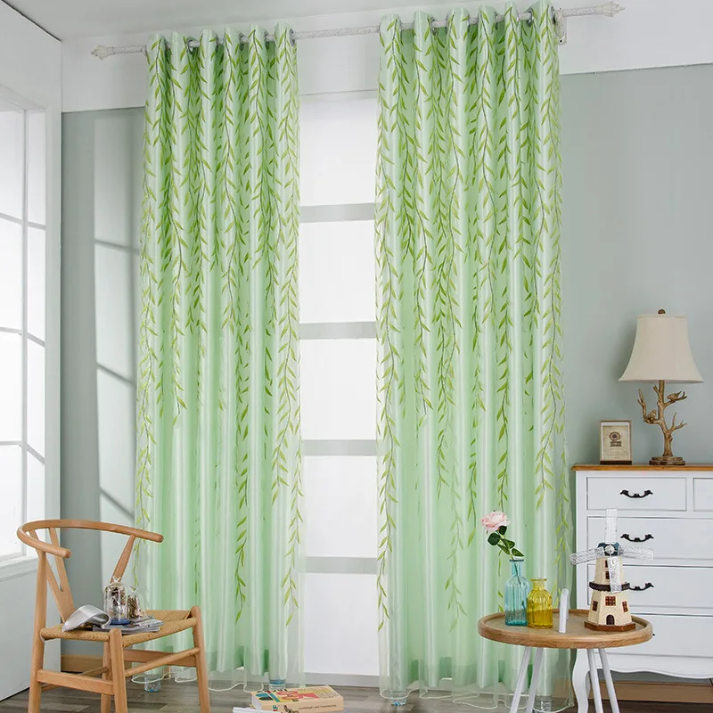 

Solid Color Decorative String Curtain 100*200CM Idyllic Leaf Embroidered Classic Line Curtain Window Blind Vanlance Room Divider