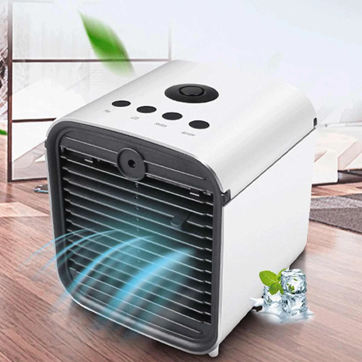 

Mini Air Cooler LED Colorful Cooling Fan Evaporative Conditioner Humidifier Home 16.5x16.5x19cm USB Cable Charge White ABS