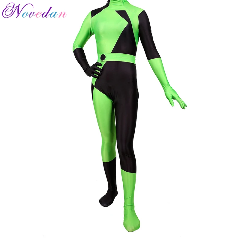

2019 New Style Cosplay Funny Super Villain Kim Possible Shego Purim Halloween Party Zentai Jumpsuits Shego Role-playing Costume