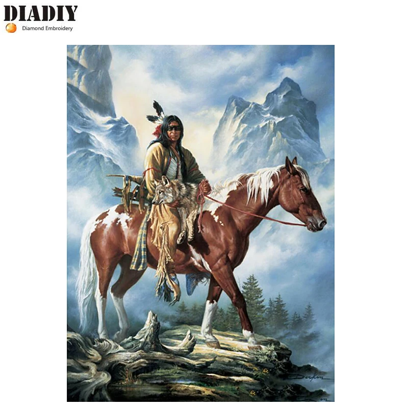 

DIADIY diamond painting Indians ride horses,diamond embroidery 5d,5d diamond art wall stickers gift art cartoon people landscape